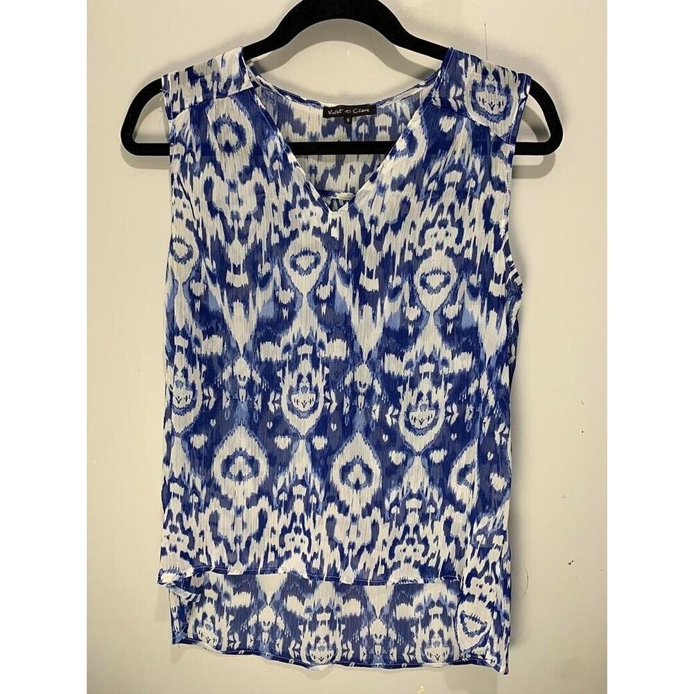 Violet & Claire Womens Blue & White Sleeveless Top Size S